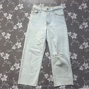 Levi’s Ribcage Straight Distressed Ankle Jeans Light Wash Blue Raw Hem Sz 26